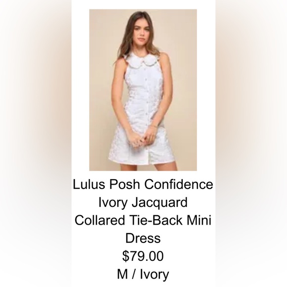 Lulus Posh Confidence Ivory Jacquard Collared Tie-Back Mini Dress - Picture 2 of 4